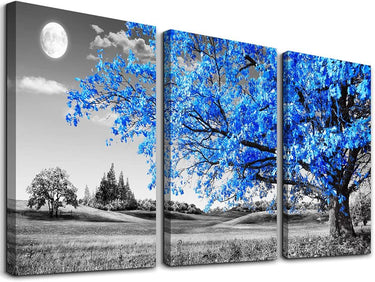Wall Art For Living Room black and white Blue tree moon Canvas Wall Decor for Home artwork Painting 12
